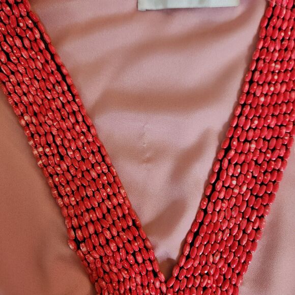 TBAGS LA Sleeveless V-Neck Beaded Front Draped Blouse Top Pink Medium $198 NWT - Picture 12 of 16